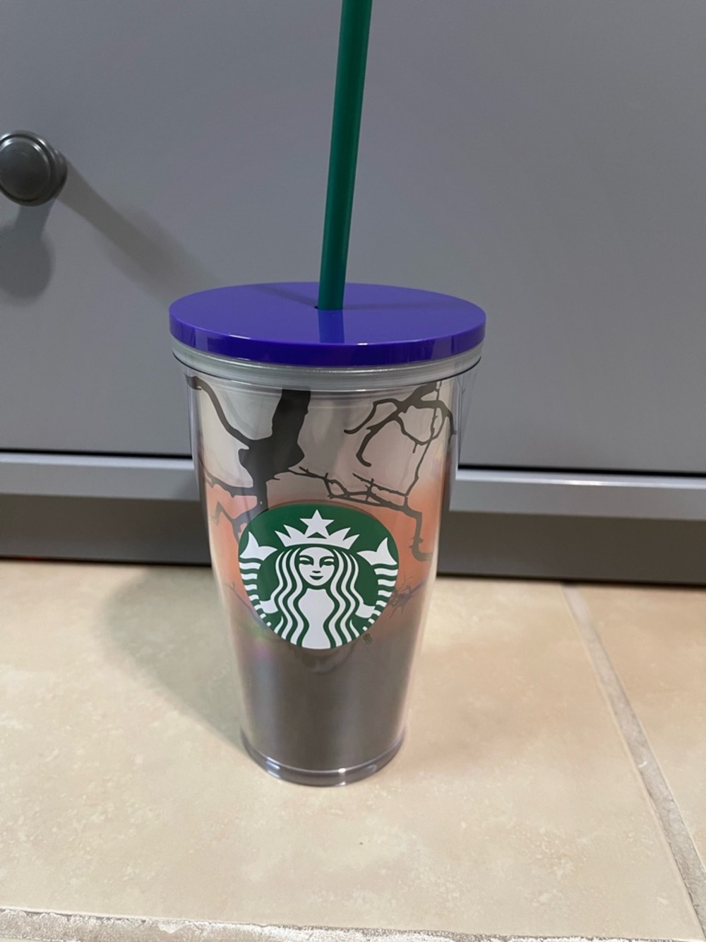 2022 Halloween Starbucks Glow In The Dark Tumbler Cold Cup Orange Purple Grande